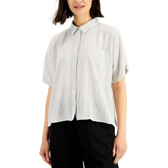 Eileen Fisher Women's Classic-Collar Relaxed-Fit Pinstriped Shirt Size M - Picture 1 of 5